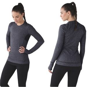 Lululemon Think Fast Long Sleeve Top Herringbone Black / Gray Size 8